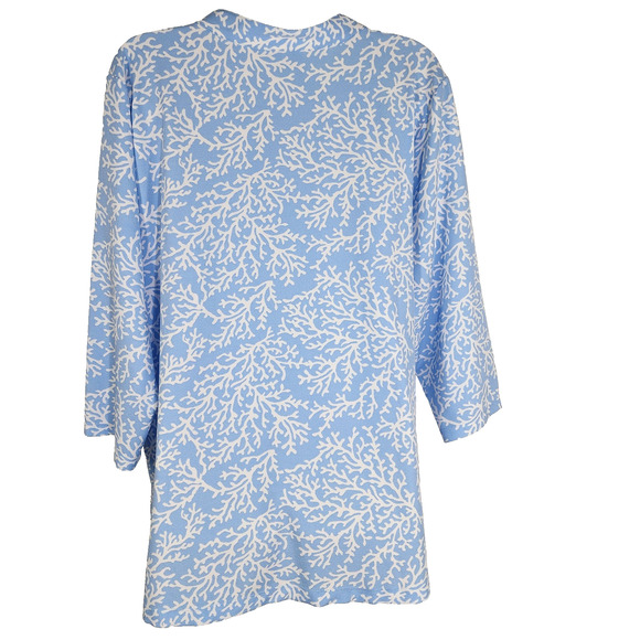 Denim & Co. Womens Printed V-Neck 3/4-Sleeves Tunic Top Chambray Blue Size Large - Picture 2 of 9